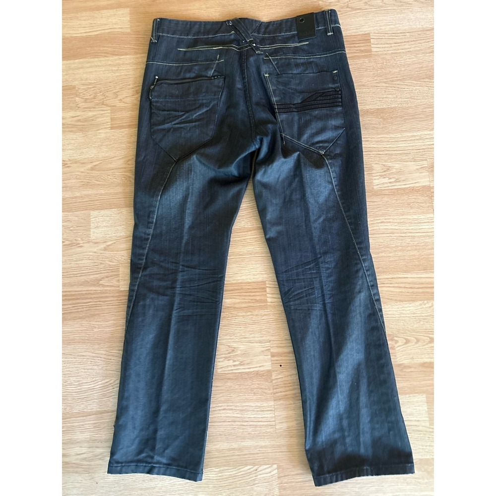 Vintage Y2K FUSAI Men's Dark Wash Biker Grunge Gothic Baggy Jeans Size 36x30